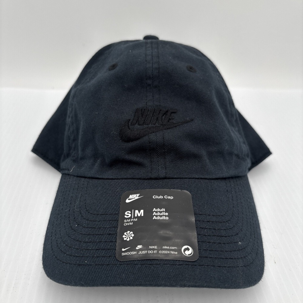 Nike Club Unstructured Cap Black Adjustable Hat Mens S/M Baseball Dad Hat